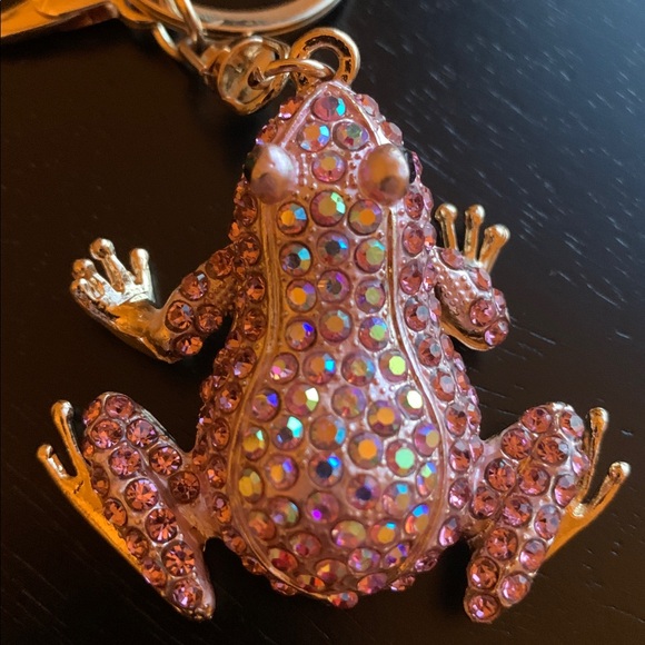 Rhinestone Frog Bag Charm / Keychain Pink OR Green - Picture 5 of 10
